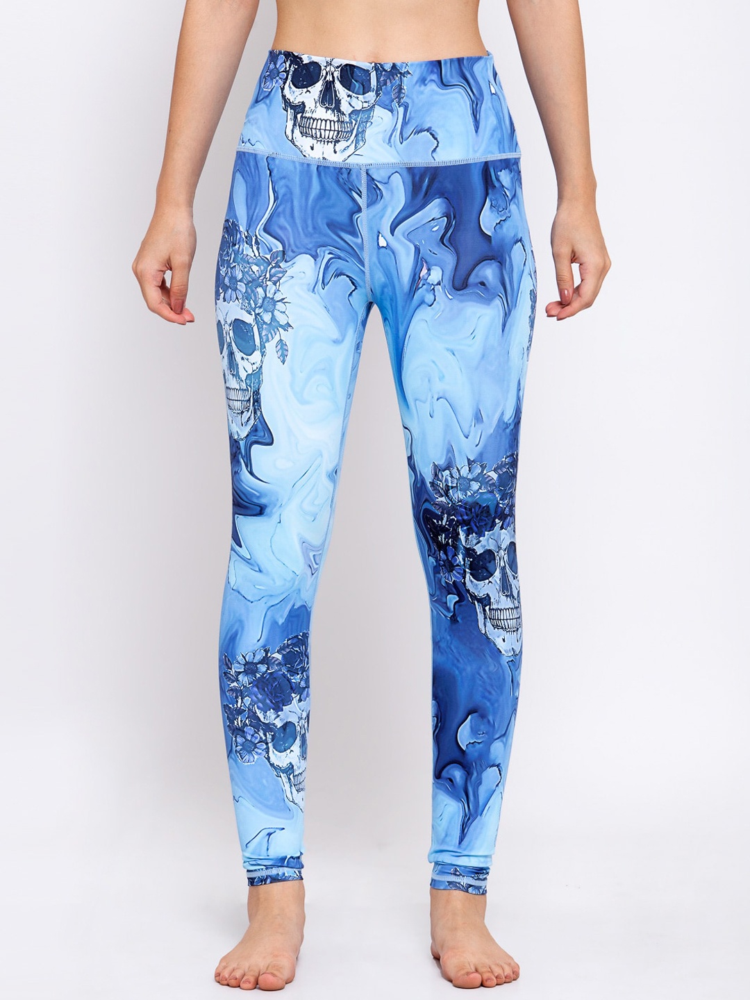 

iki chic Women Blue Skull Printed High Rise Yoga Tights