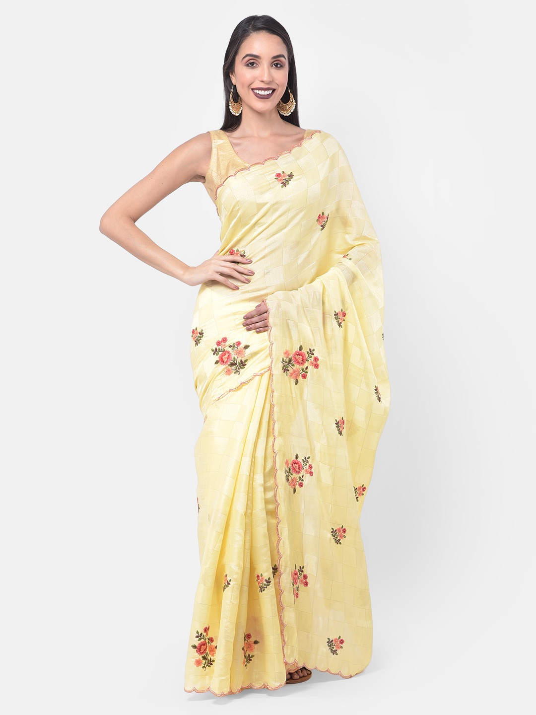 

Neerus Yellow Embroidered Art Silk Saree