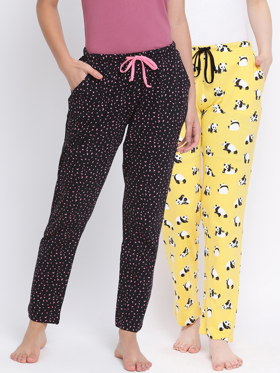 

Kanvin Women Pack Of 2 Printed Lounge Pants, Yellow