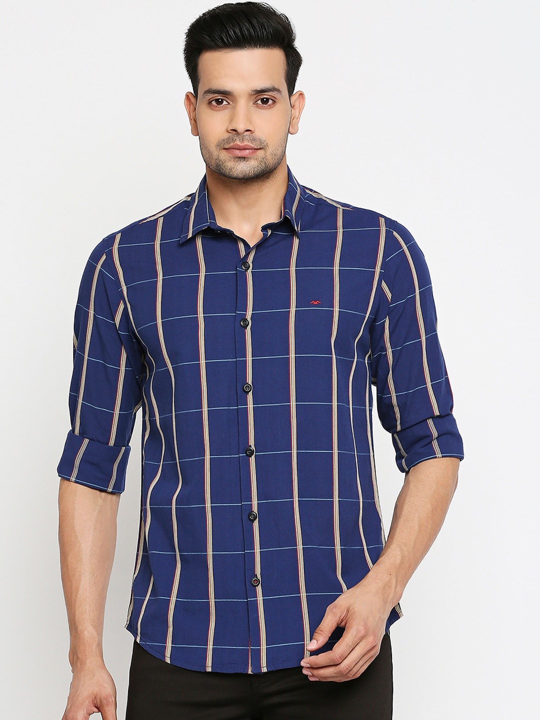 

Mufti Men Navy Blue Slim Fit Checked Casual Shirt