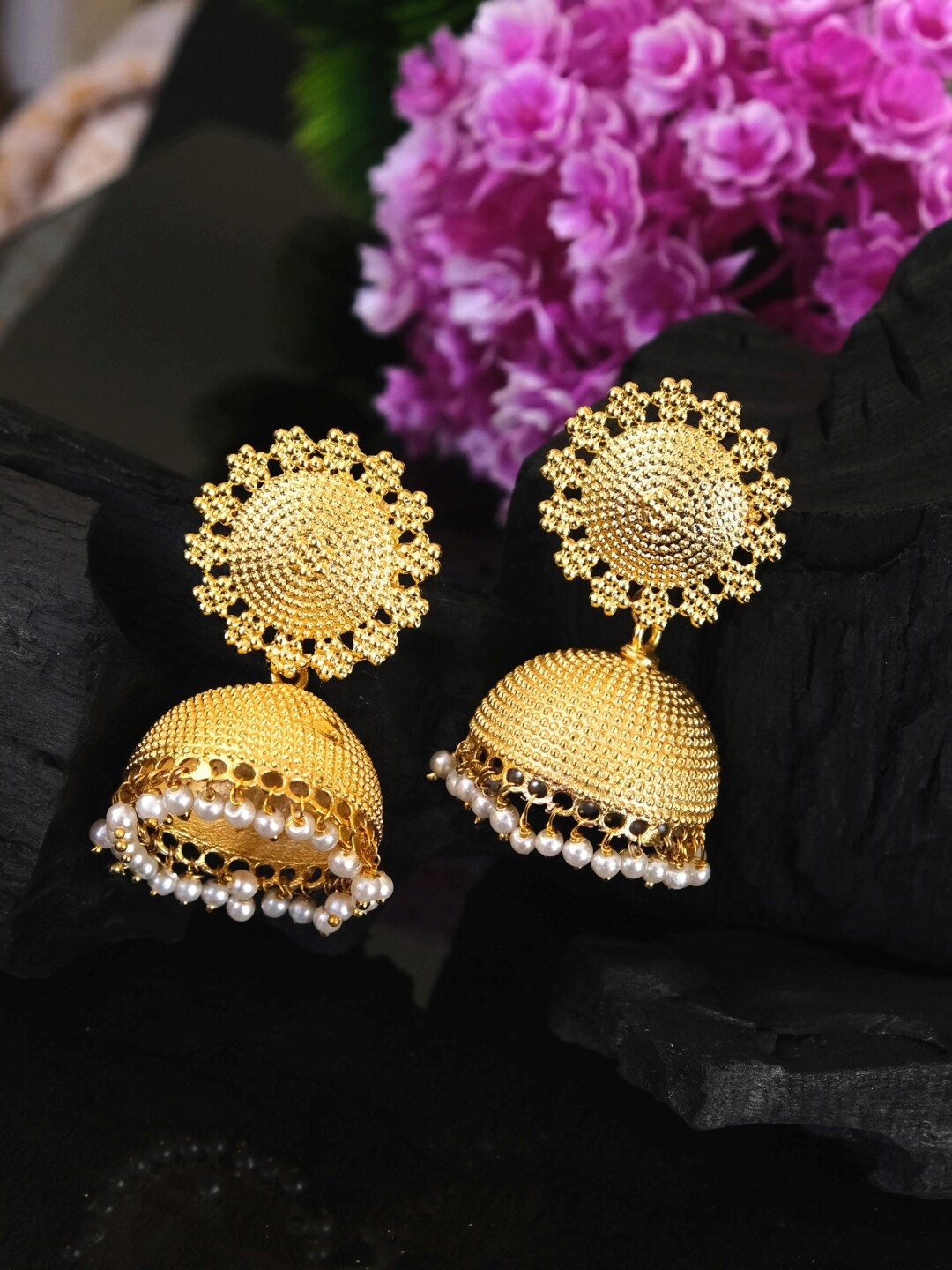 

Crunchy Fashion Gold-Toned Contemporary Jhumkas