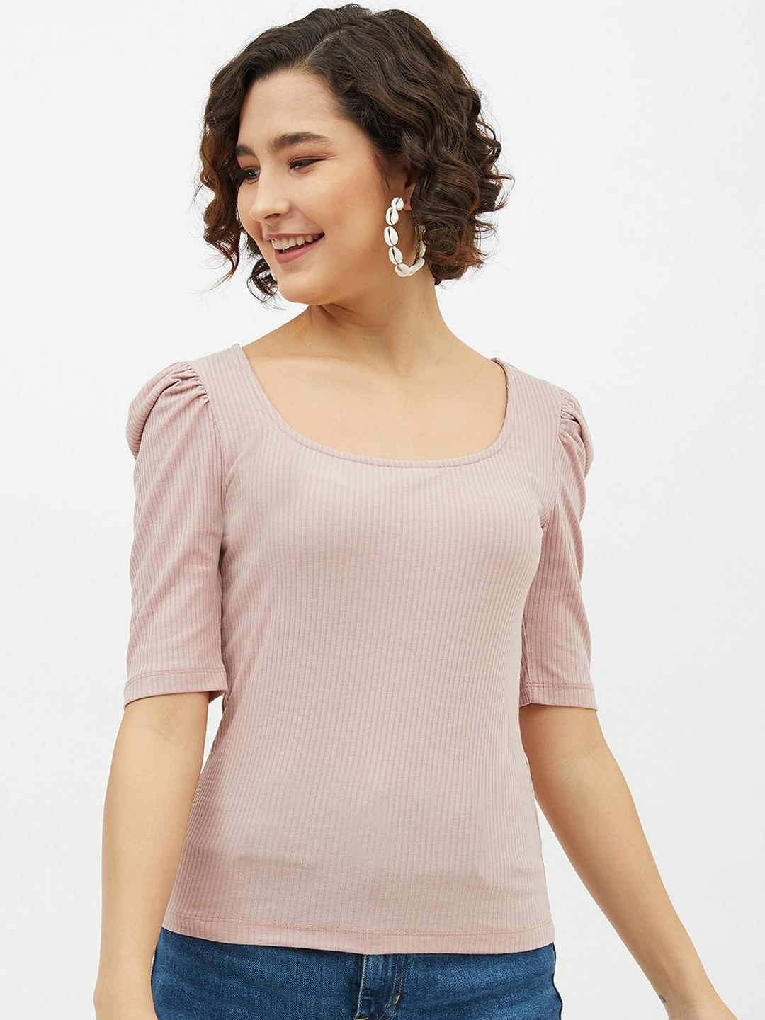 

Harpa Pink Puff Sleeves Regular Top