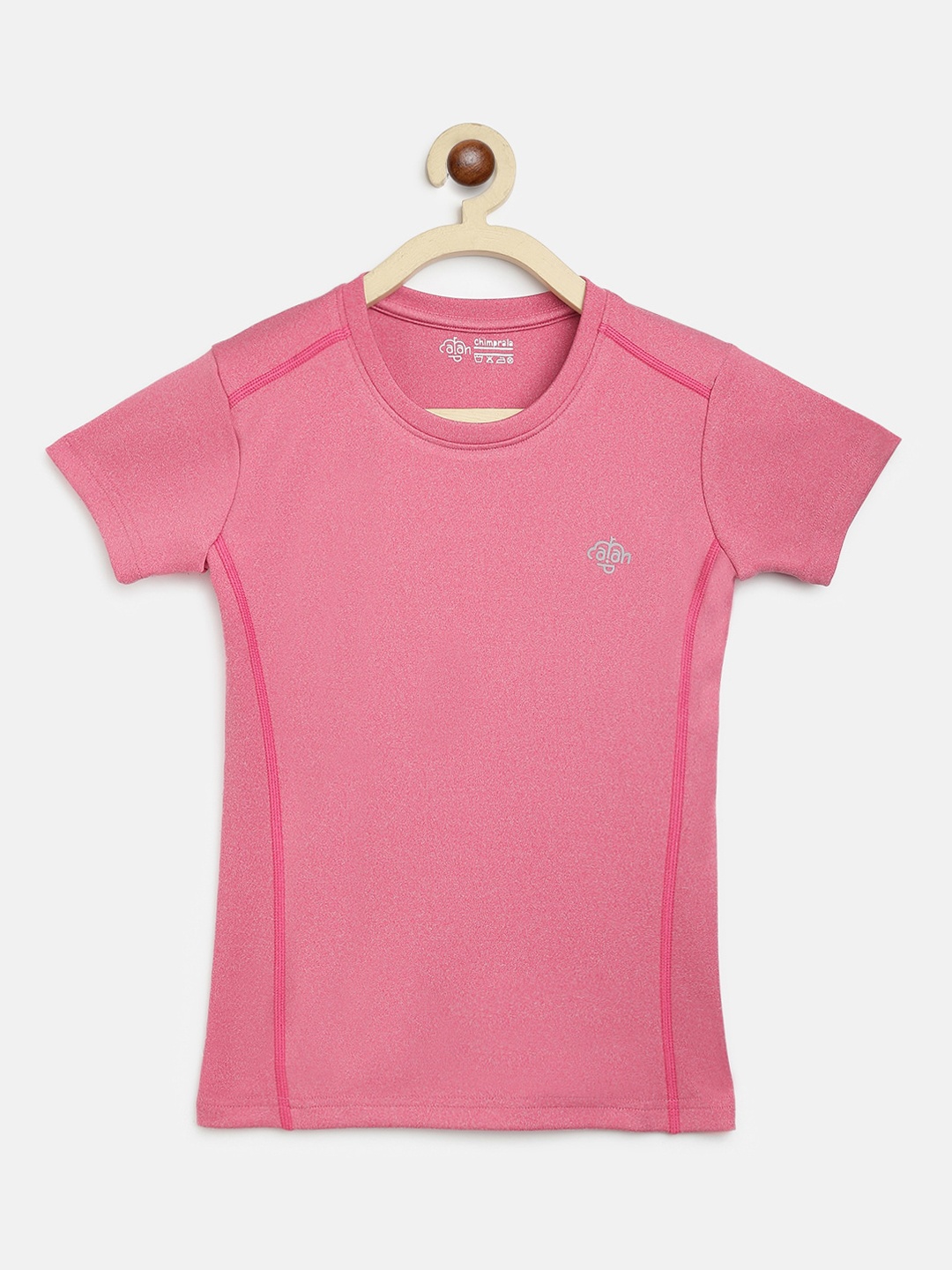 CHIMPRALA Girls Pink Solid Round Neck T-shirt