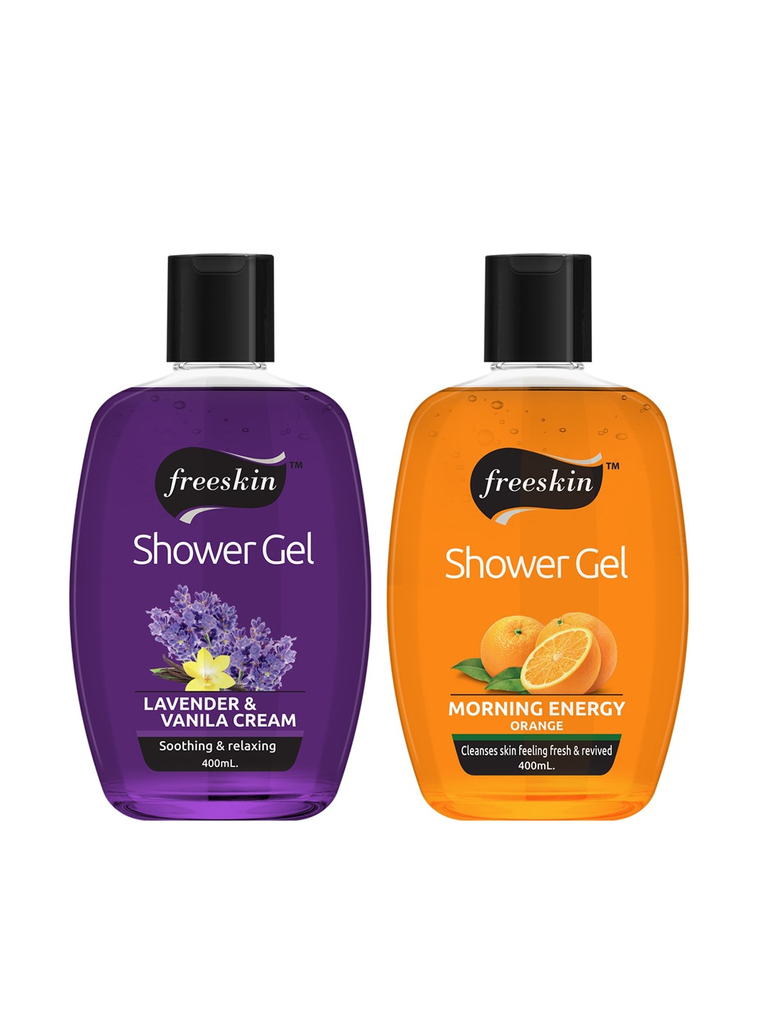 Freeskin Unisex Pack of 2 Lavender & Orange Shower Gel 400 ml, Multi