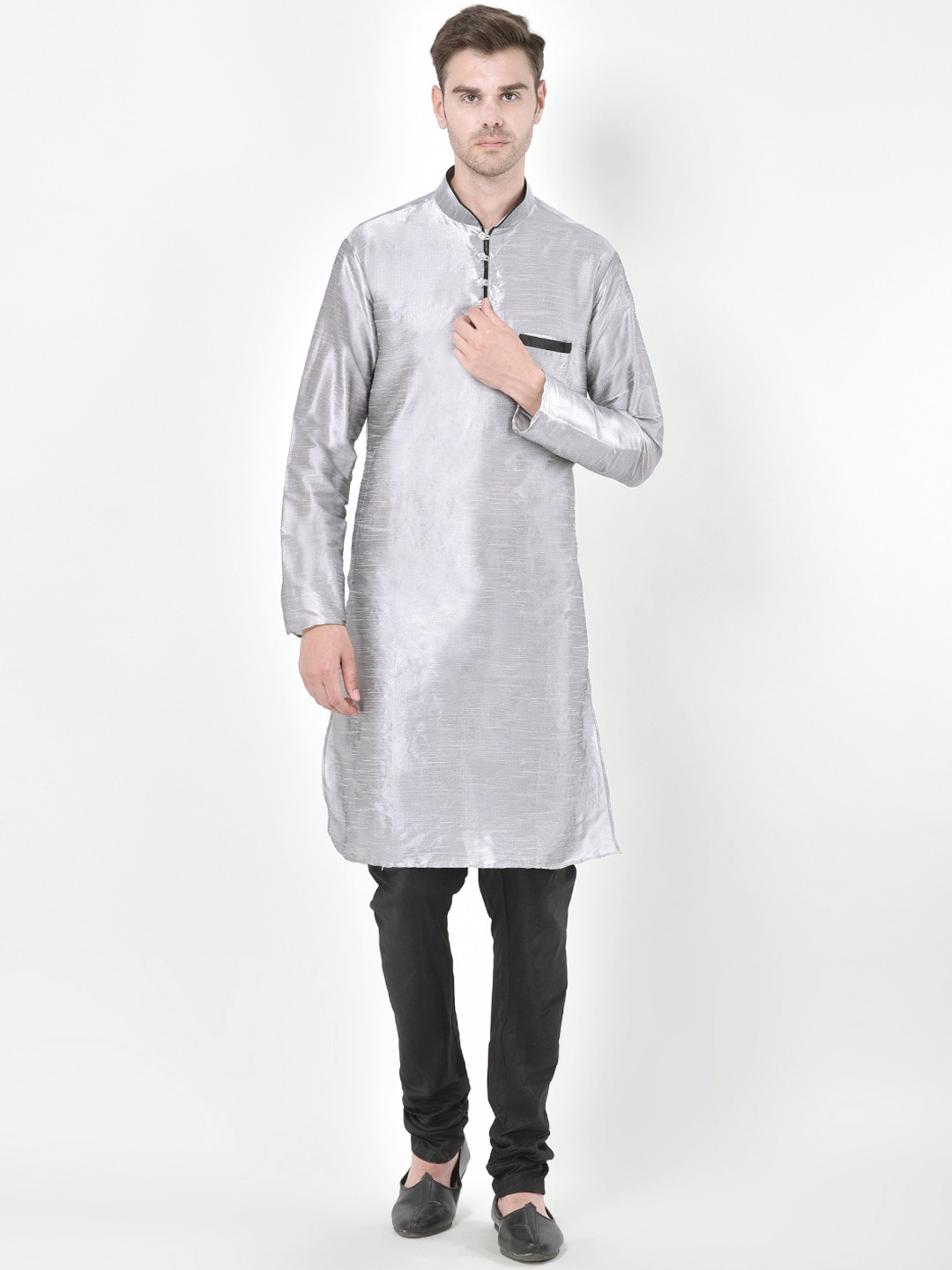 

SG LEMAN Men Grey & Black Solid Kurta with Churidar