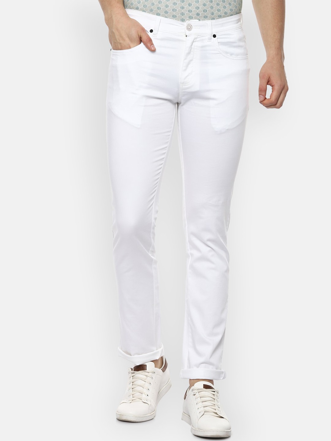 

V Dot Men White Slim Fit Solid Regular Trousers
