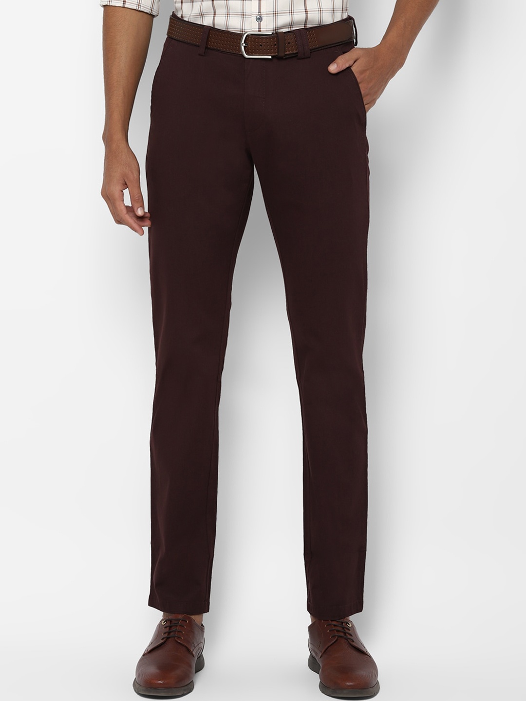 

Allen Solly Men Burgundy Slim Fit Solid Regular Trousers