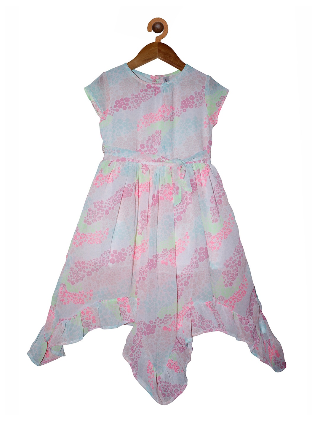 

KiddoPanti Girls White & Pink Printed Fit and Flare Dress