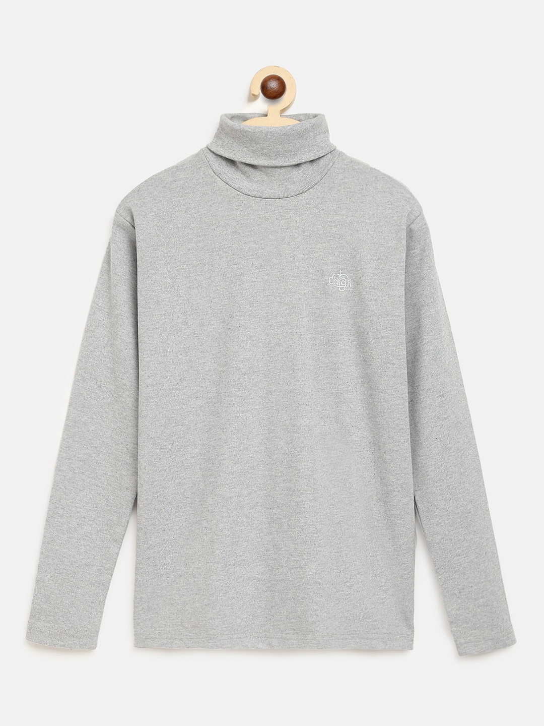 

CHIMPRALA Girls Grey Melange Solid Turtle Neck T-shirt