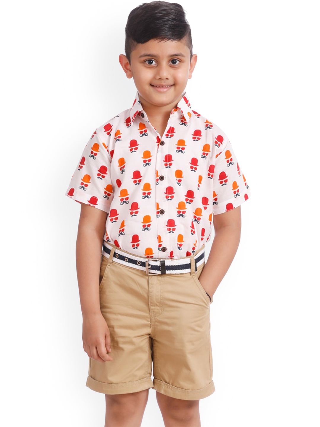 

SOULFULLY INDIAN Boys White & Red Regular Fit Printed Casual Shirt