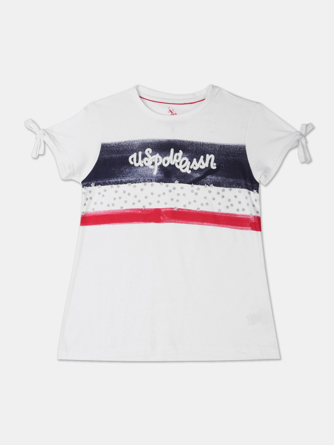 

U.S. Polo Assn. Kids Girls White Striped Knitted Regular Top