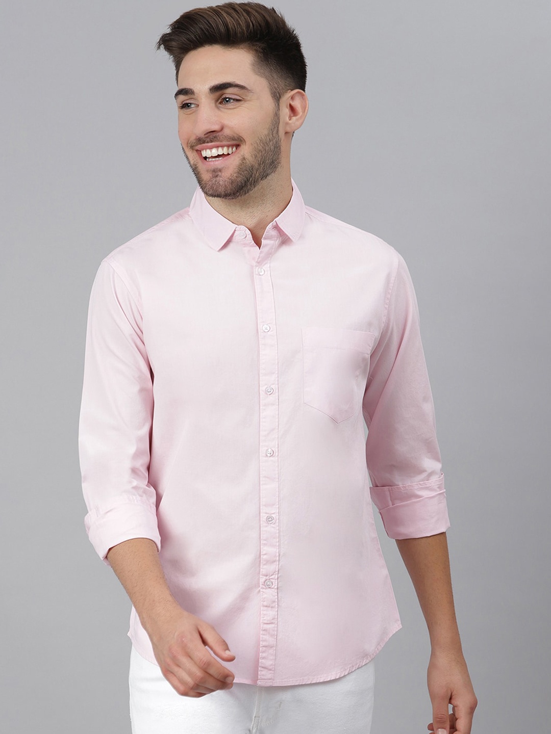 

Dennis Lingo Men Pink Pure Cotton Solid Slim Fit Casual Shirt