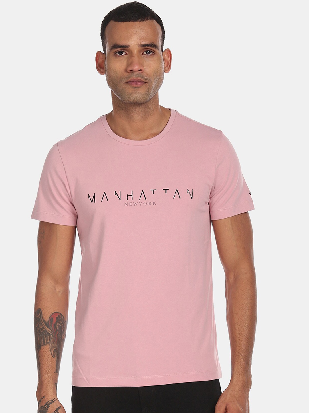 

Arrow New York Men Pink Printed Round Neck T-shirt