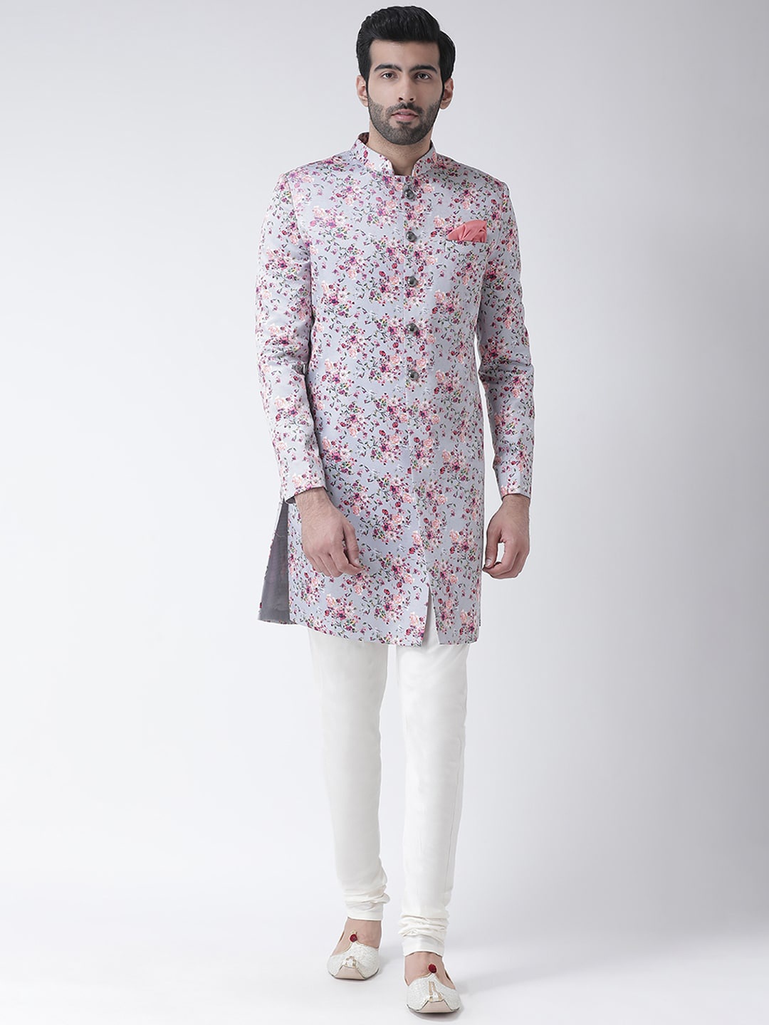 

KISAH Men Blue & Pink Printed Sherwani Set