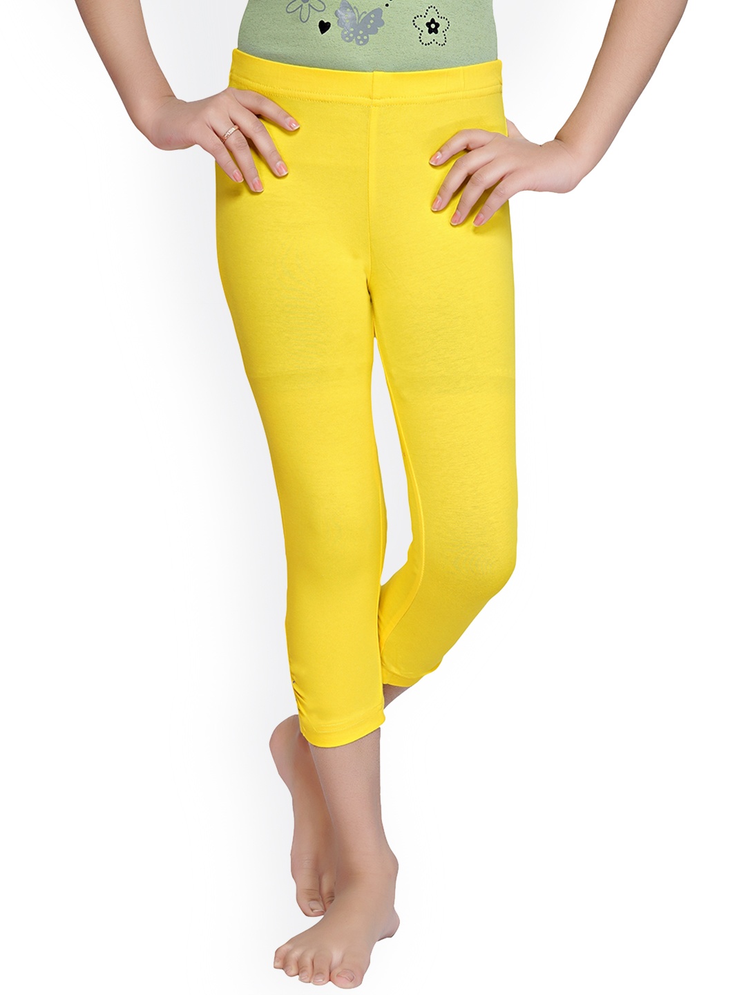 

Tiny Girl Girls Yellow Solid Three-Fourth Cotton Leggings