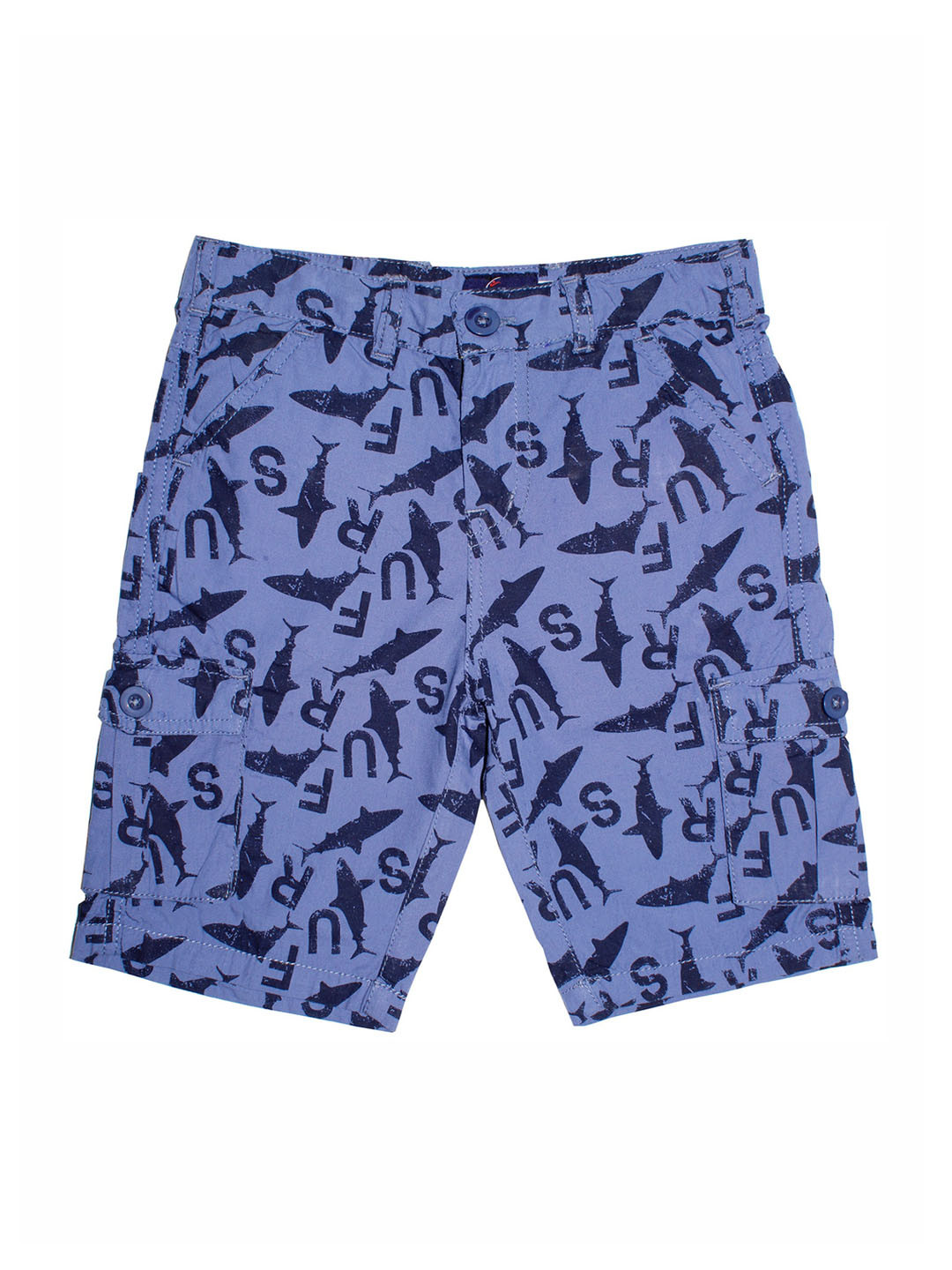 

KiddoPanti Boys Blue Pure Cotton Shark Print Regular Fit Cargo Shorts
