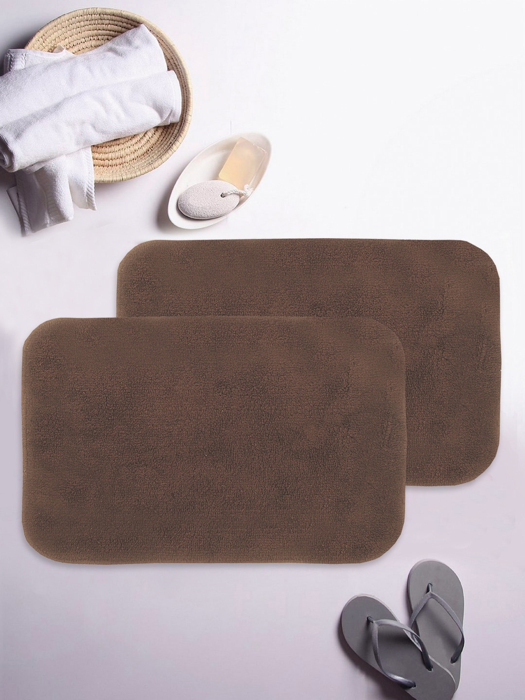 

KOPA Set of 2 Brown Solid 1000 GSM Anti-Skid Soft-Cotton Bath Rugs