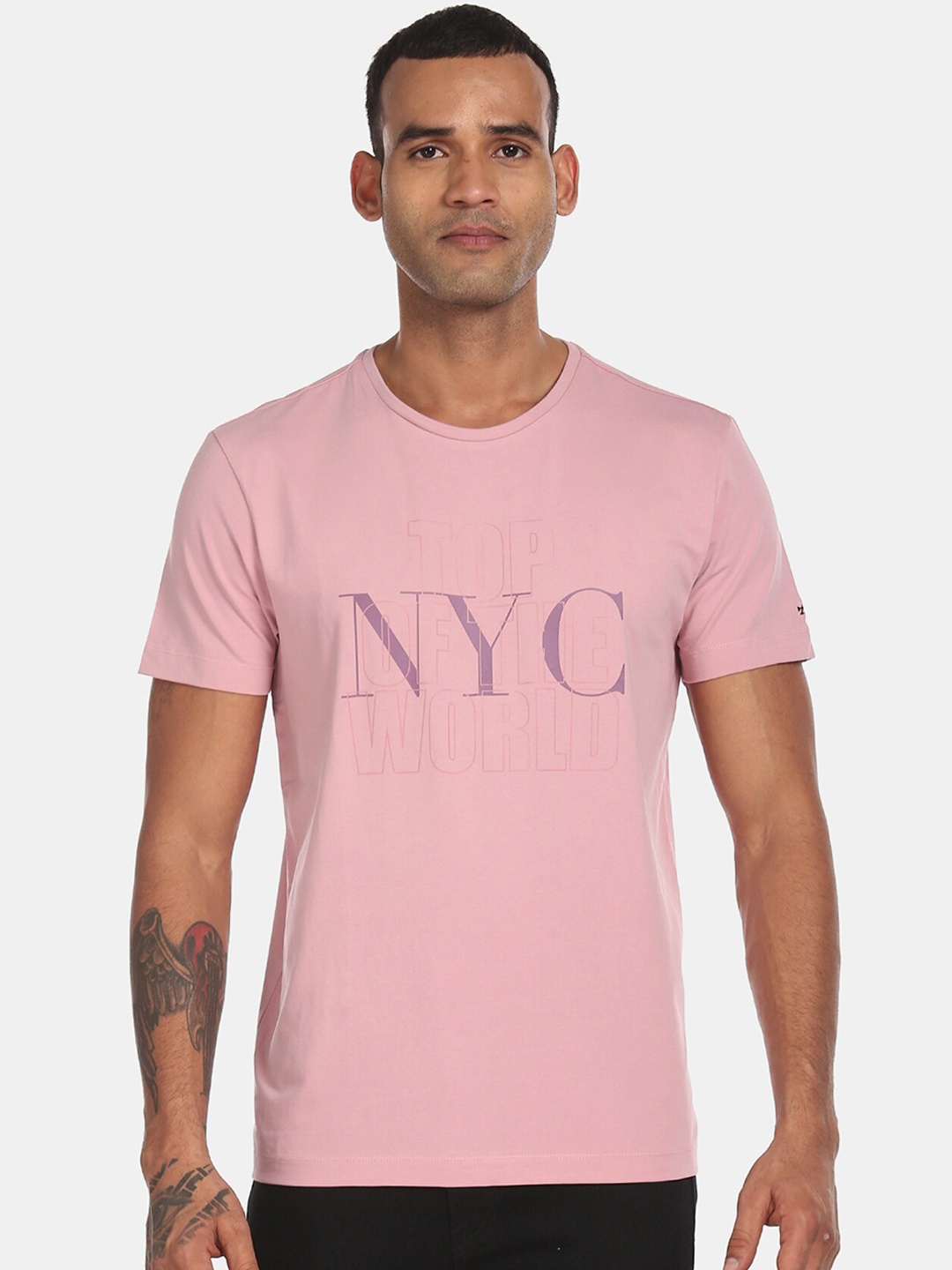 

Arrow New York Men Pink Pure Cotton Printed Round Neck T-shirt