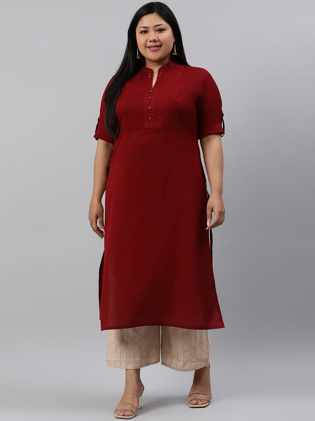 

EXTRA LOVE BY LIBAS Women Plus Size Maroon Cotton Kurta