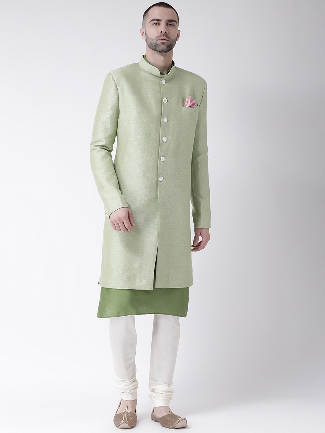 

KISAH Men Self-Design Indowestern Sherwani Set, Green