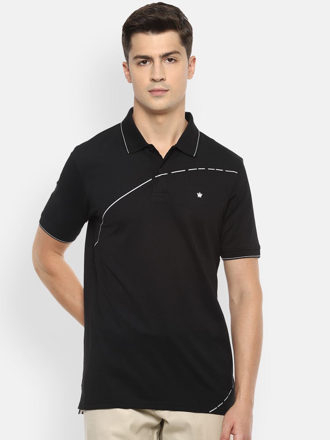 

Louis Philippe Men Black Solid Polo Collar T-shirt