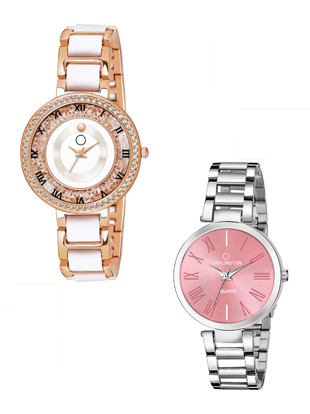 

CARLINGTON Set of 2 Women White & Pink Analogue Watch Combo Mova RoseWhite and 112 Pink