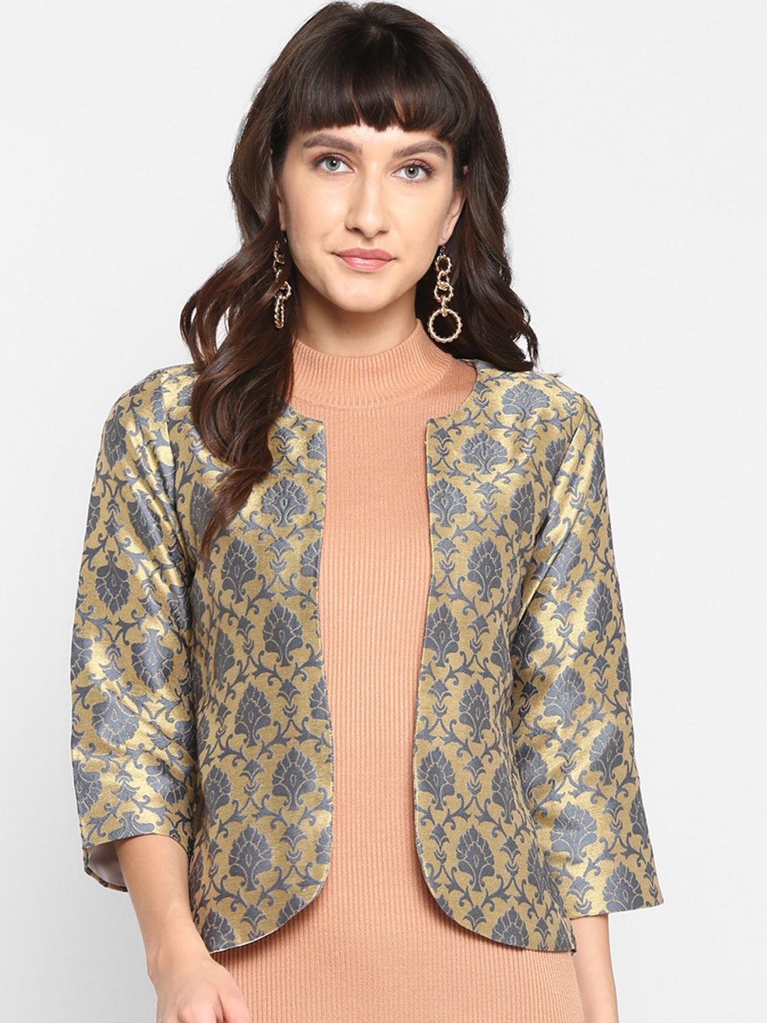 Hangup Women Grey Printed Lightweight Open Front Jacket
