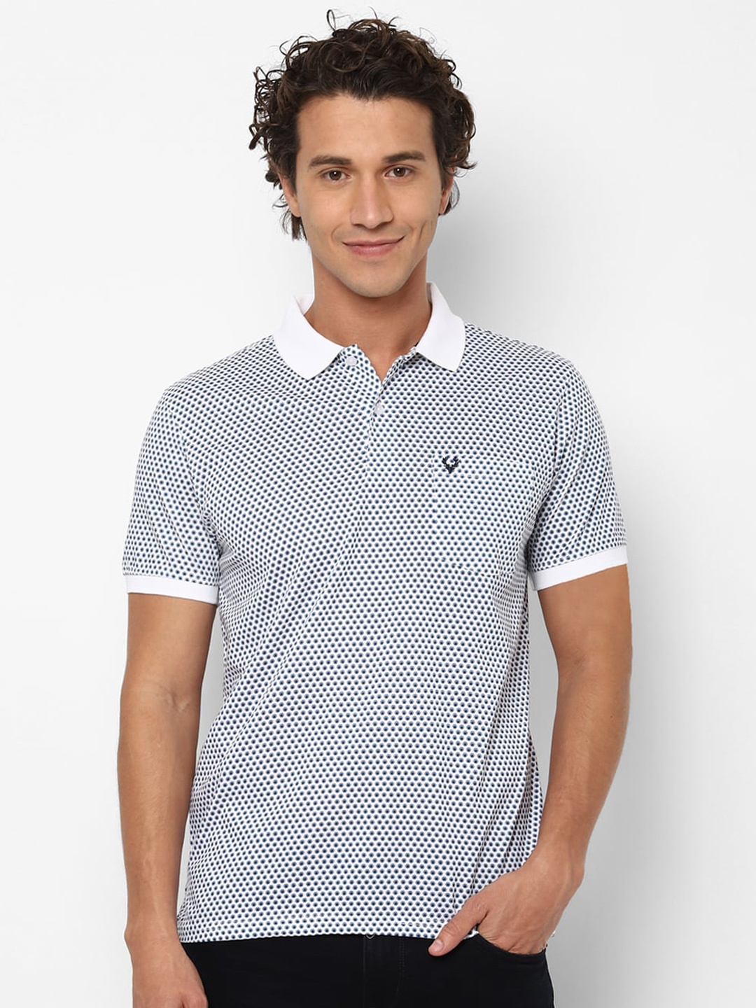 

Allen Solly Men Blue White Pure Cotton Printed Polo Collar Pure Cotton T-shirt