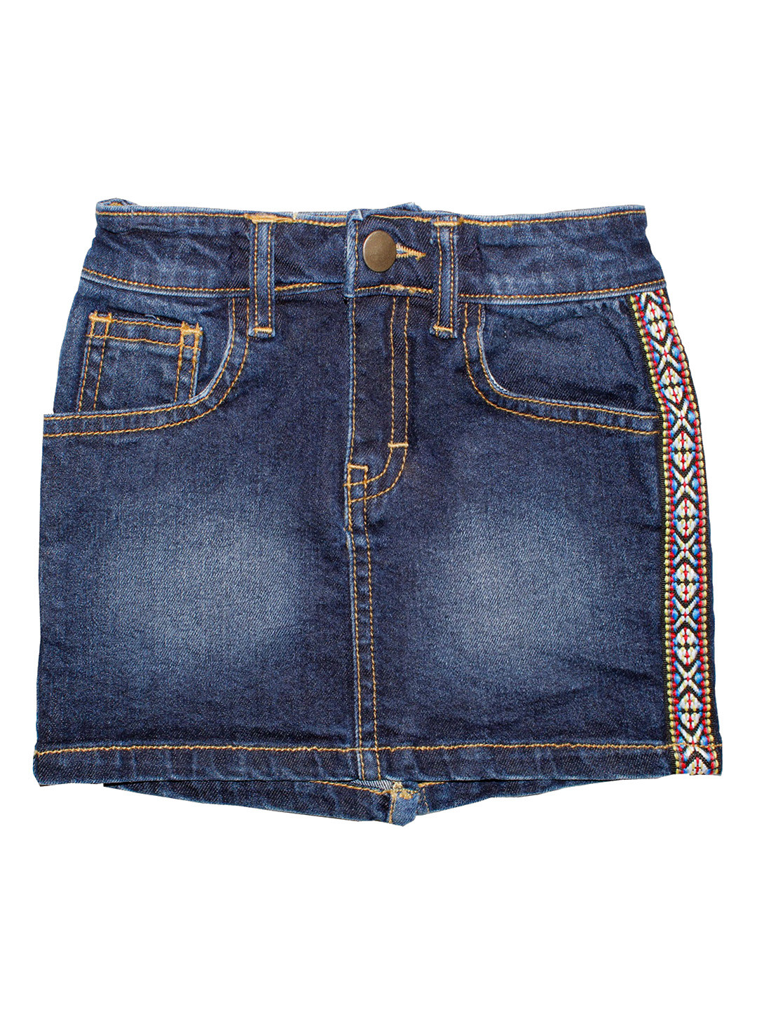 

KiddoPanti Girls Blue & White Solid Denim Mini Straight Skirt