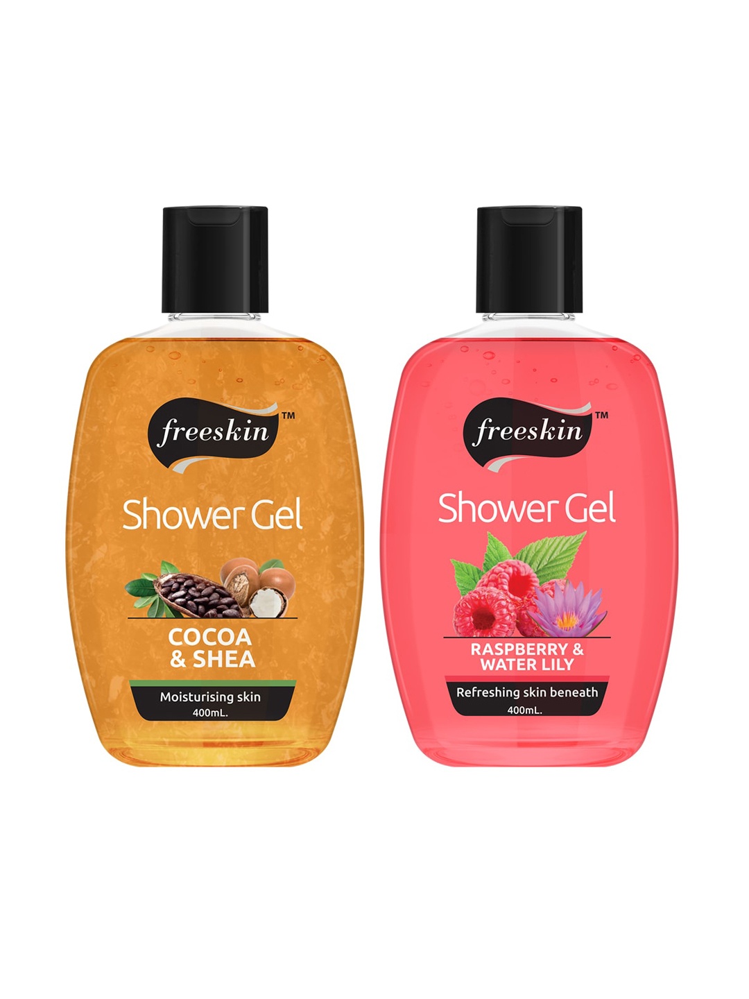 

Freeskin Unisex Pack of 2 Cocoa Shea & Raspberry Shower Gel 400 ml, Multi