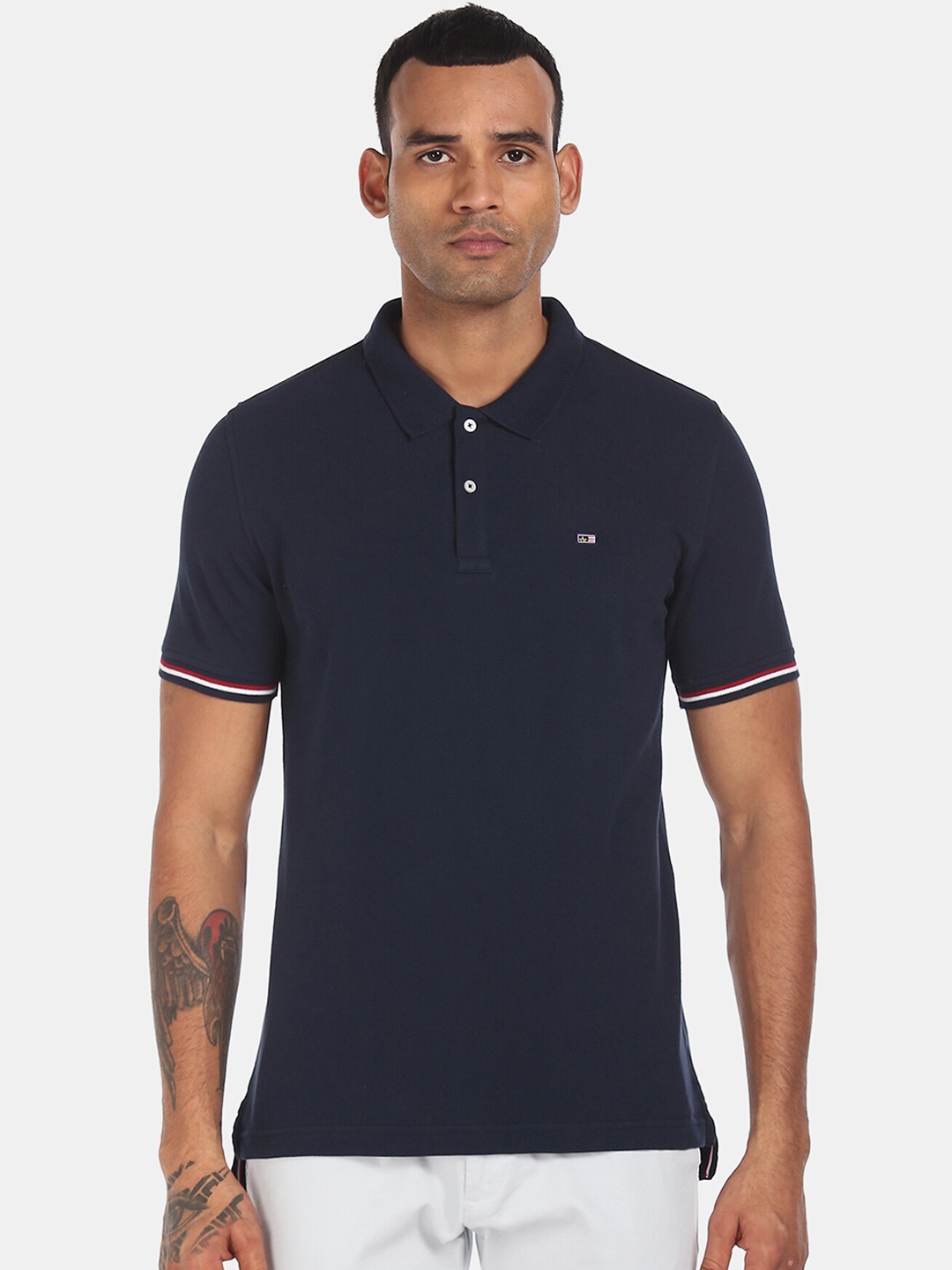 

Arrow Sport Men Blue Solid Polo Collar T-shirt