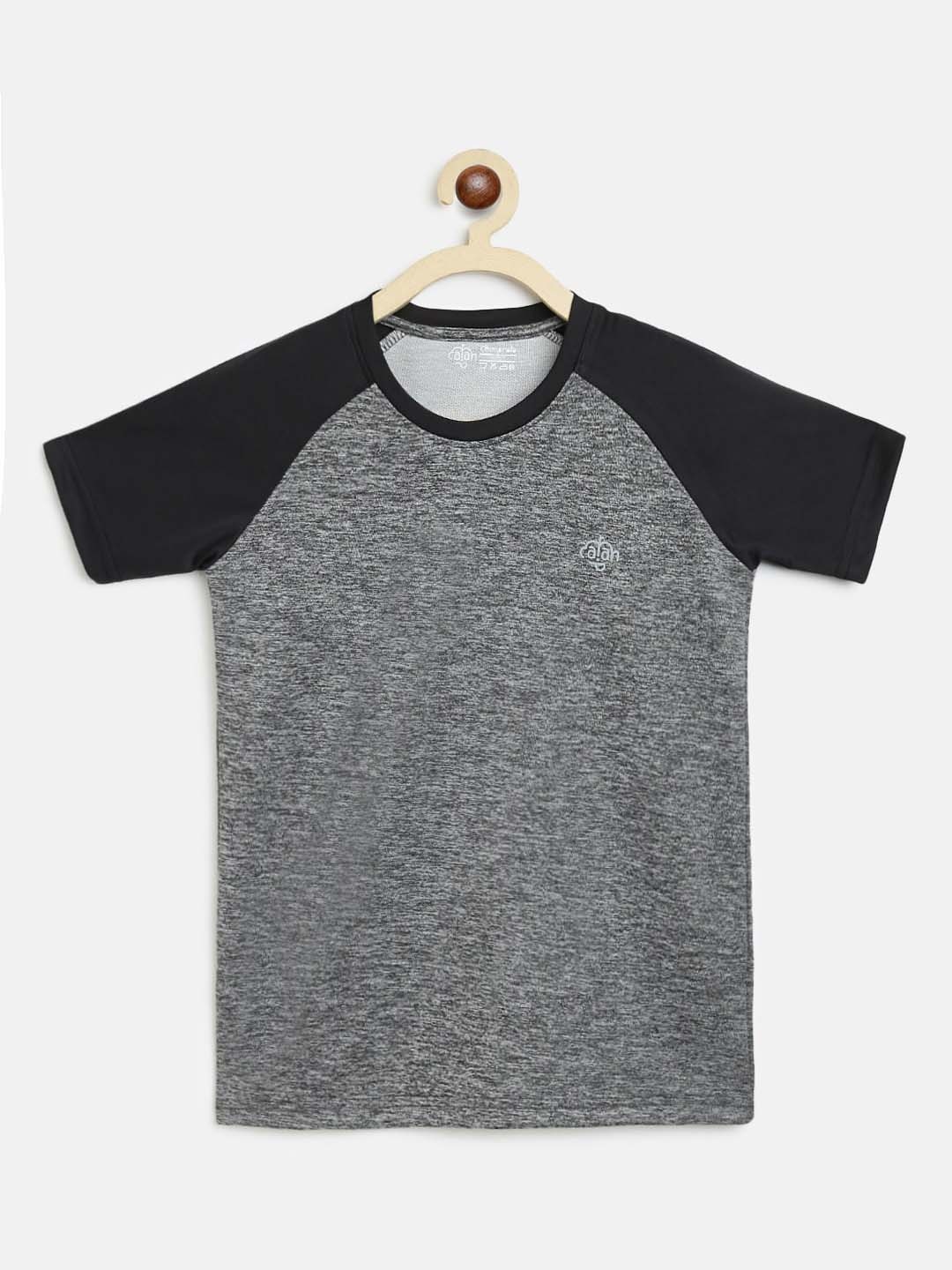 

CHIMPRALA Girls Grey Melange & Black Round Neck Sports T-shirt