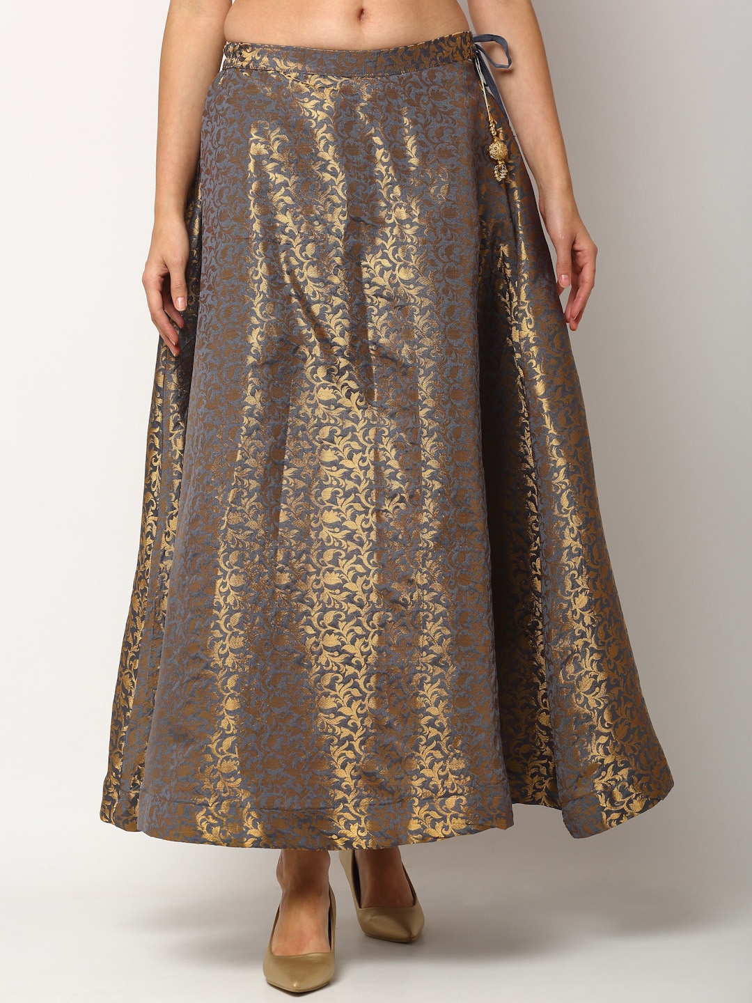 

Miaz Lifestyle Women Grey & Gold-color Printed Flared Maxi Skirt