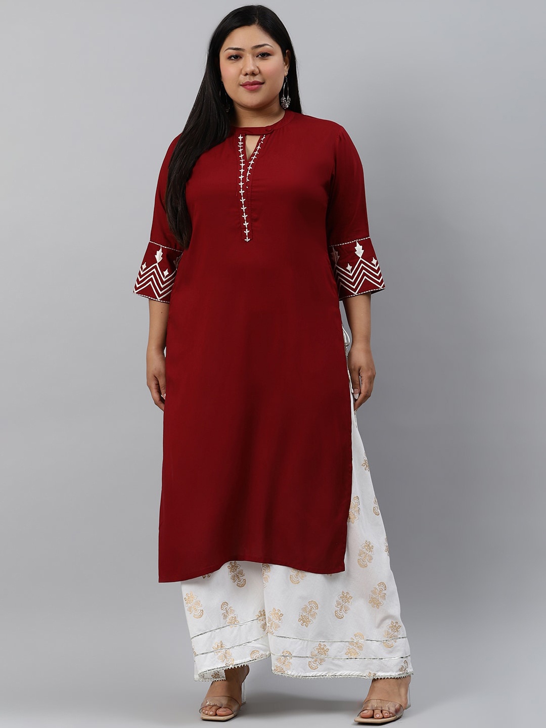 

EXTRA LOVE BY LIBAS Women Plus Size Maroon Embroidered Kurta