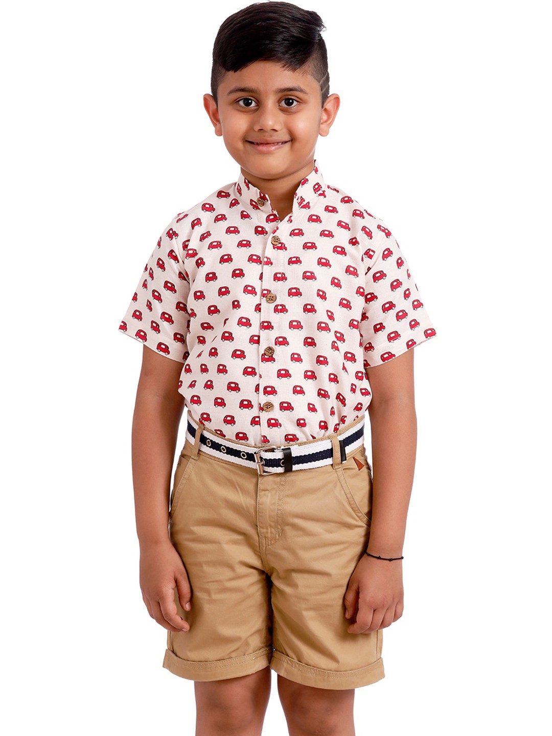 

SOULFULLY INDIAN Boys White & Red Car Print Regular Fit Organic Cotton Casual Shirt