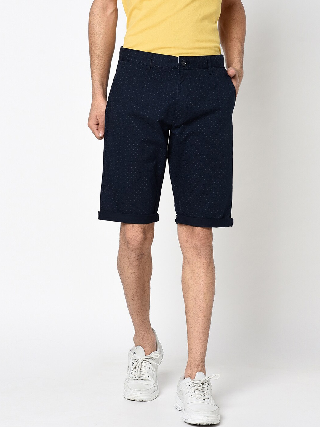 Octave Men Navy Blue Printed Regular Fit Cotton Shorts