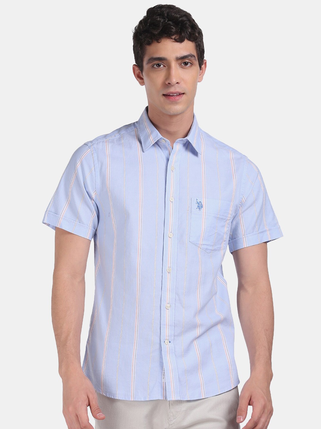 

U.S. Polo Assn. Men Blue Regular Fit Striped Cotton Casual Shirt