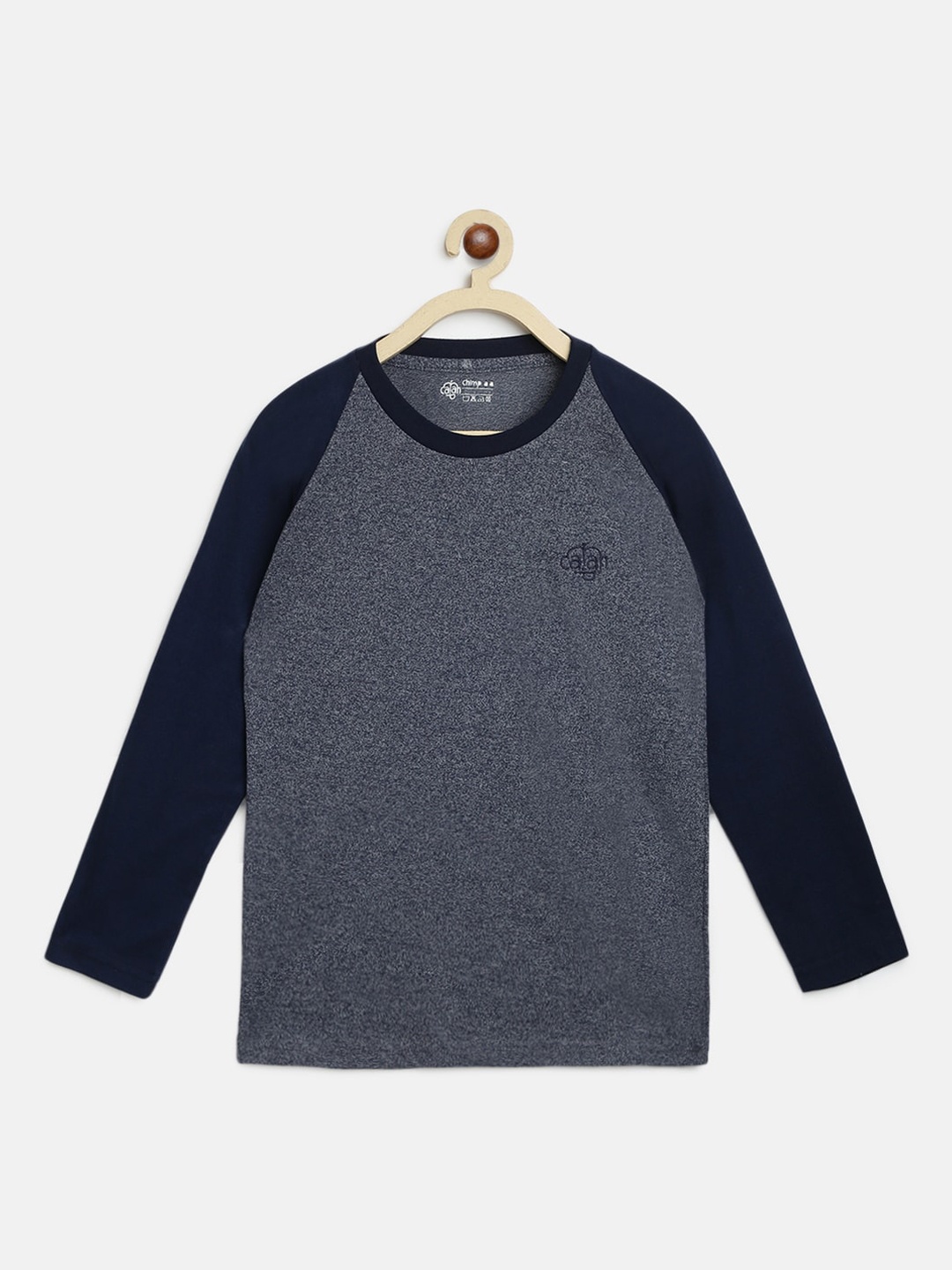 CHIMPRALA Girls Navy Blue Colourblocked Round Neck T-shirt