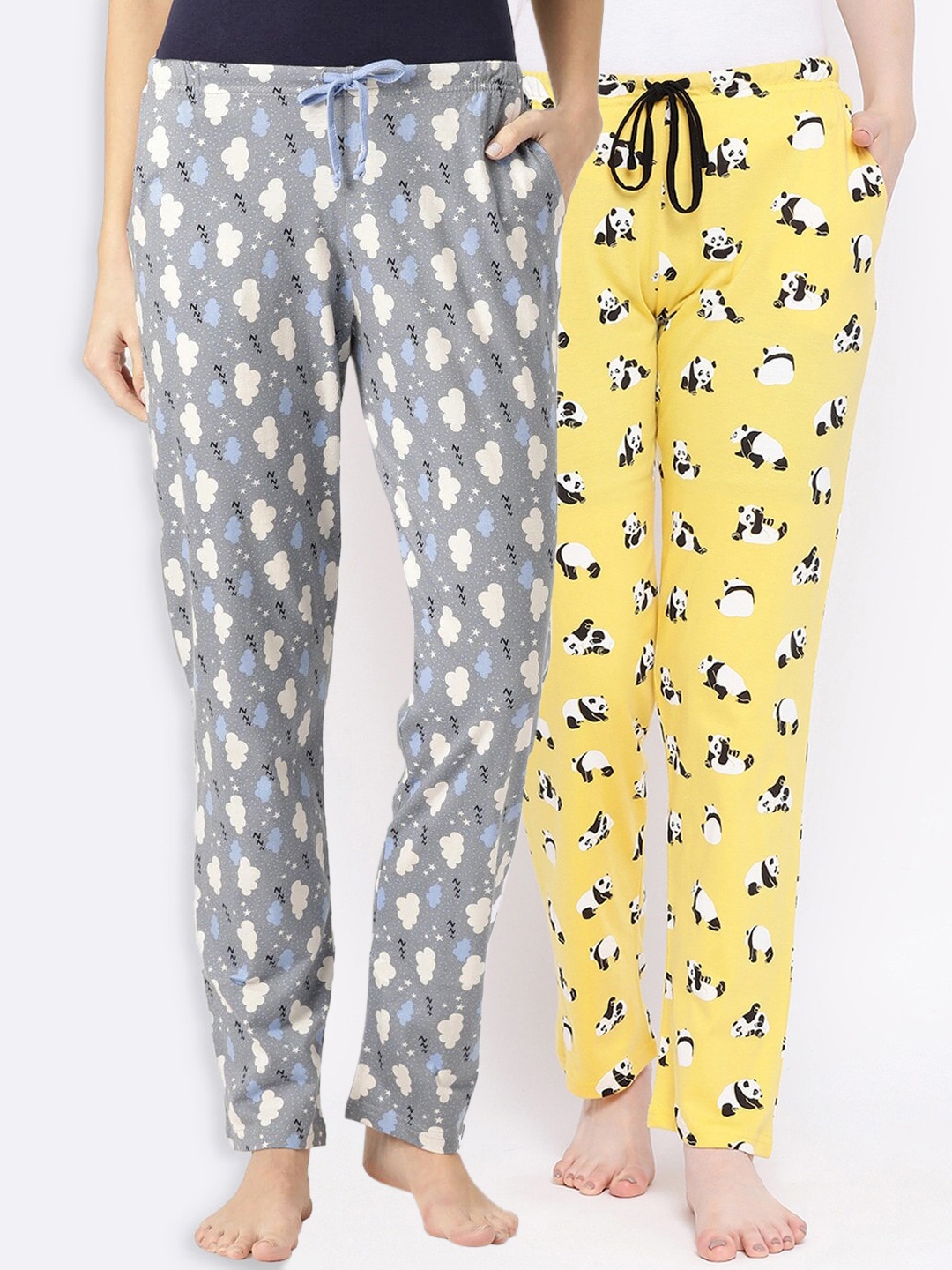 

Kanvin Women Pack Of 2 Printed Lounge Pants, Yellow