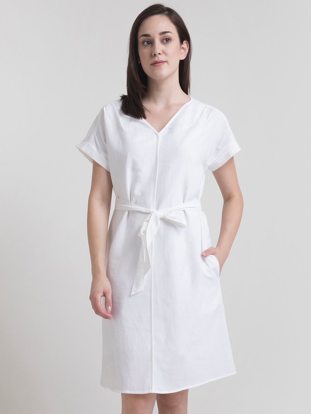 

FableStreet Women White Solid A-Line Dress