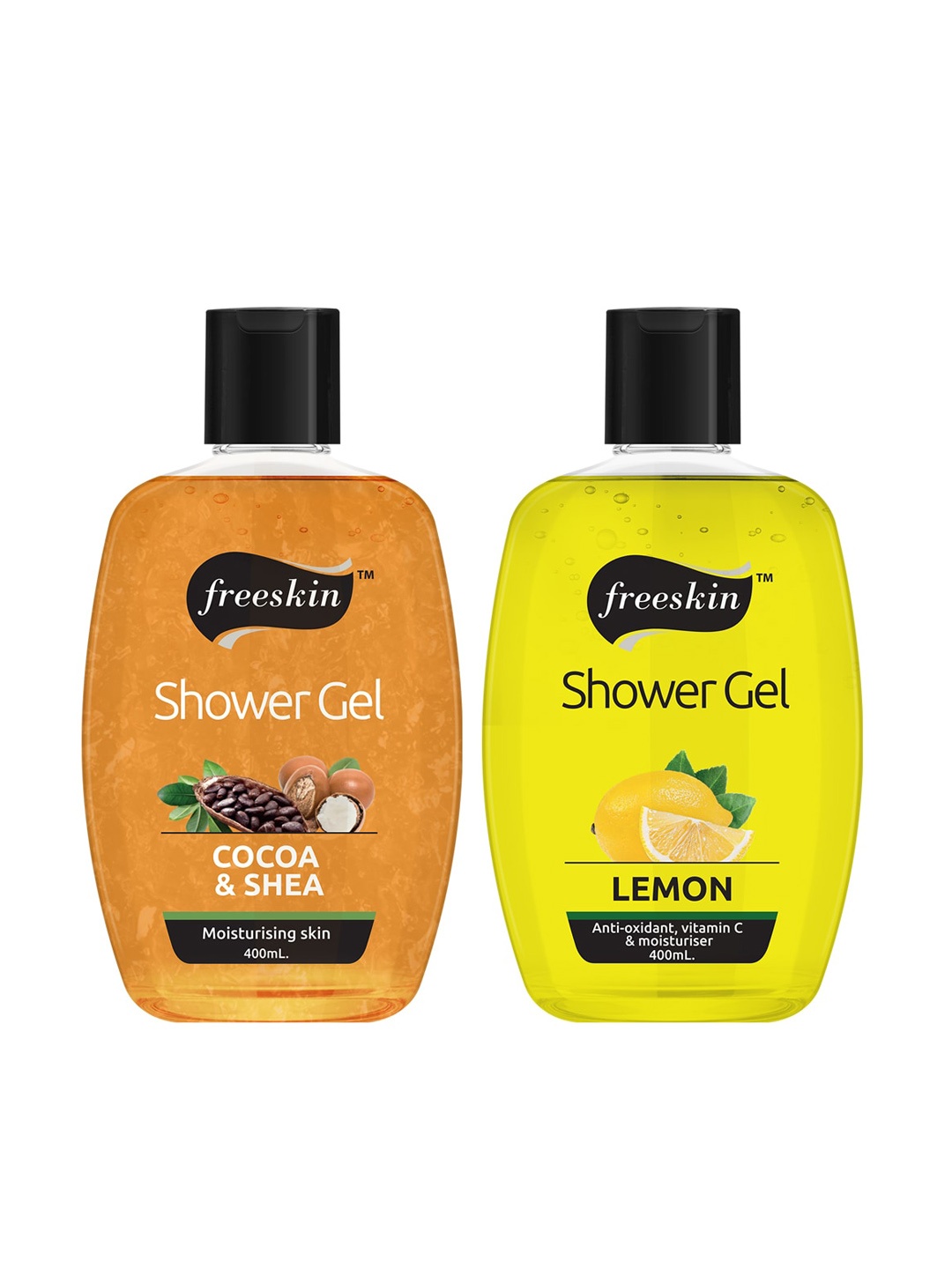 Freeskin Unisex Pack of 2 Cocoa Shea & Lemon Shower Gel 400 ml, Multi