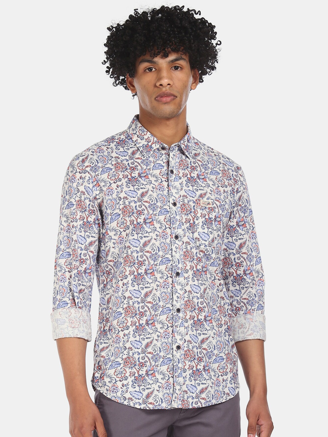 

U.S. Polo Assn. Denim Co. Men White & Grey Regular Fit Printed Casual Shirt