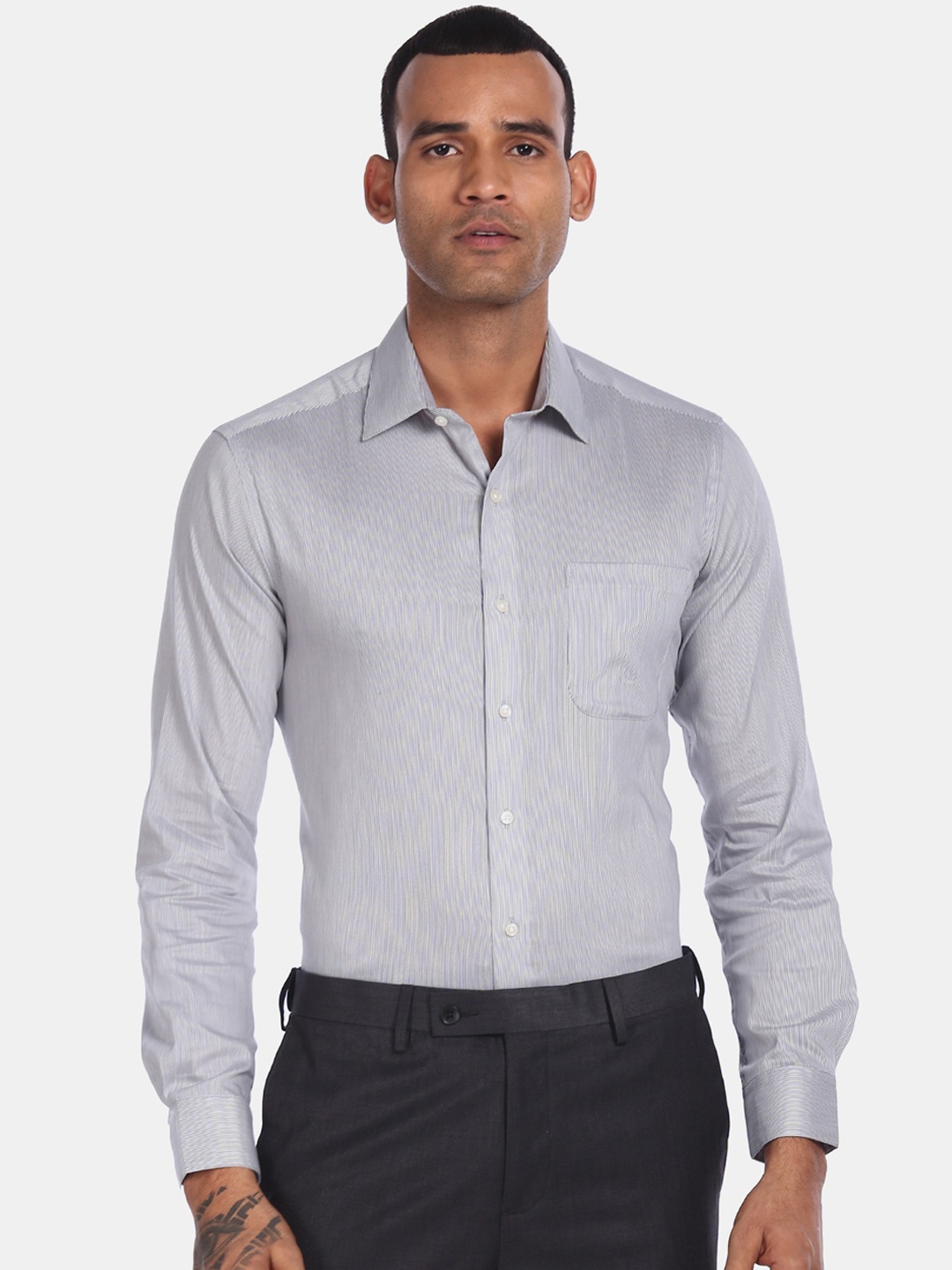 

Arrow Men Grey Regular Fit Striped Formal Shirt