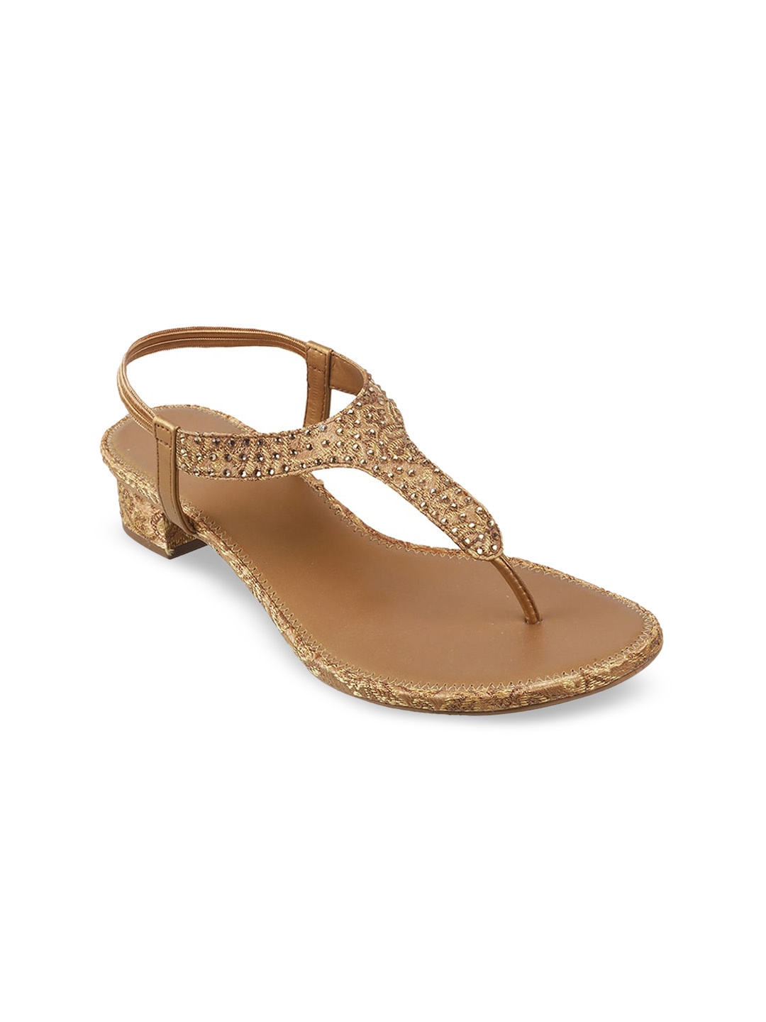 

Mochi Women Gold-Toned Solid T-Strap Flats