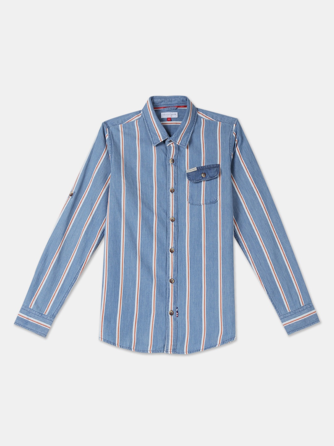 U.S. Polo Assn. Kids Boys Blue Regular Fit Striped Casual Shirt