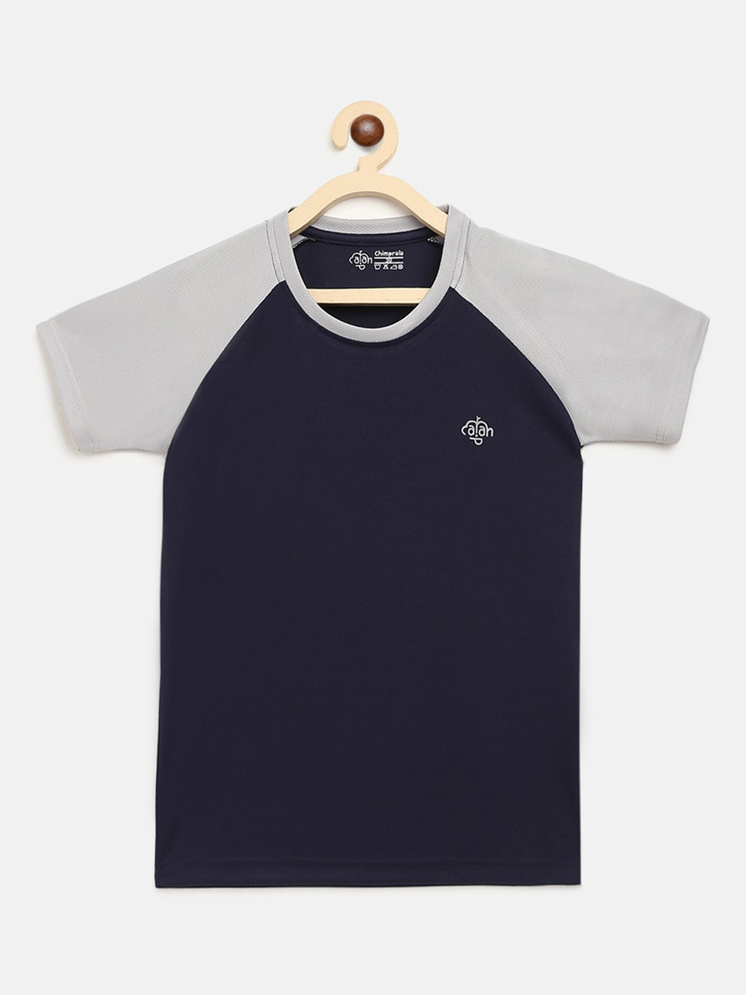 

CHIMPRALA Girls Navy Blue Colourblocked Round Neck T-shirt
