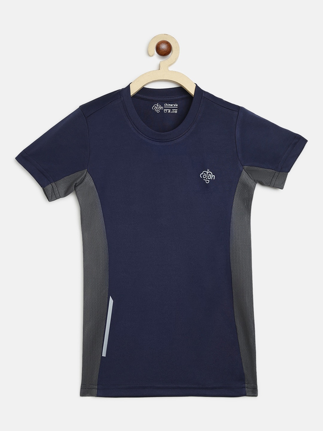

CHIMPRALA Girls Navy Blue Colourblocked Round Neck T-shirt