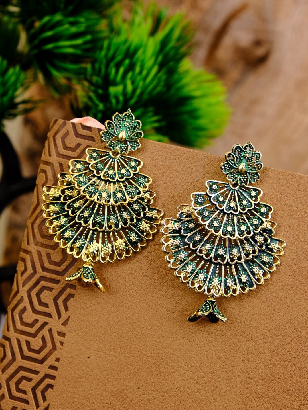 

Crunchy Fashion Green & Gold Plated Classic Drop Earrings