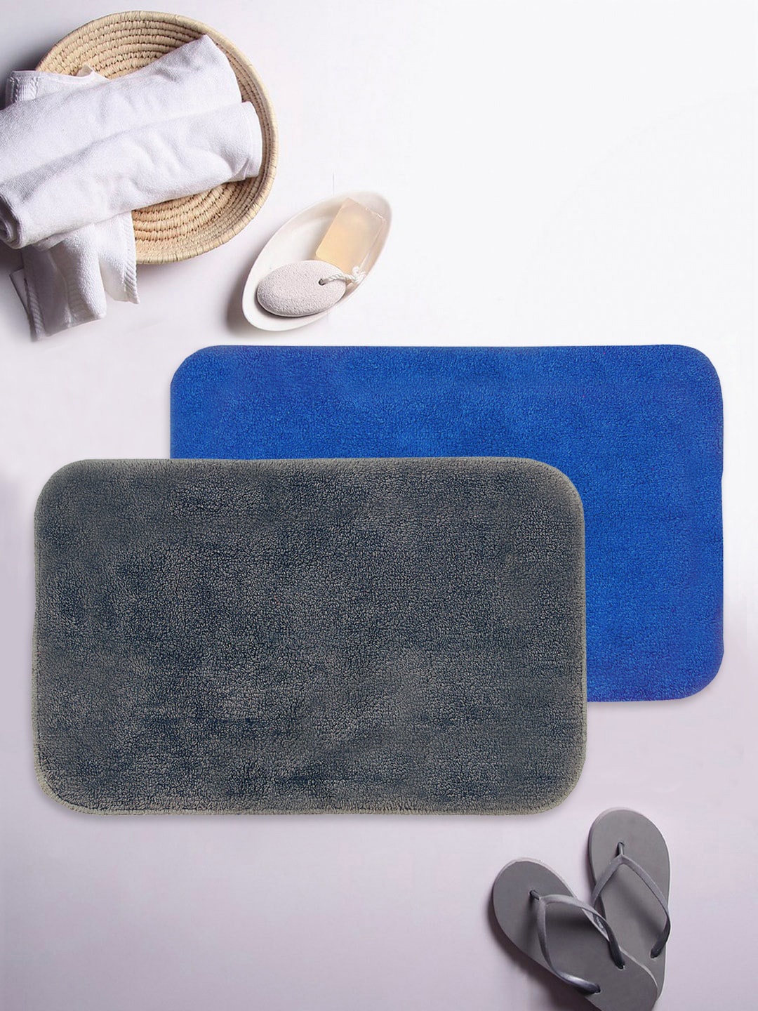 KOPA Set Of 2 Solid 1000 GSM Anti-Skid Soft-Cotton Bath Rugs, Grey