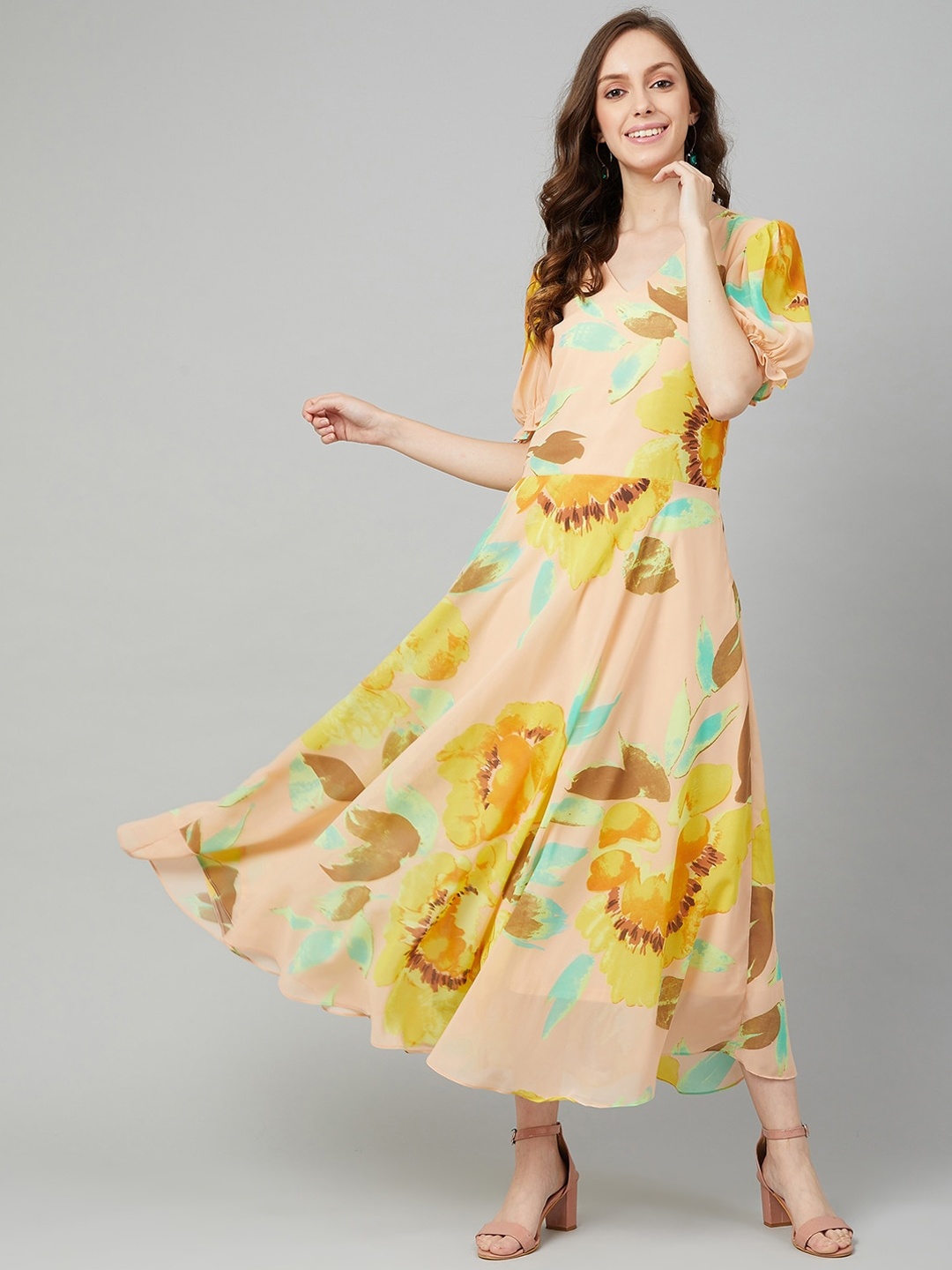 

RARE Women Printed A-Line Dress, Yellow